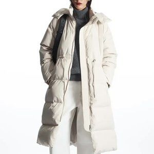 COS Hooded Recycled Down Puffer Coat Sz L Cream NWOT
